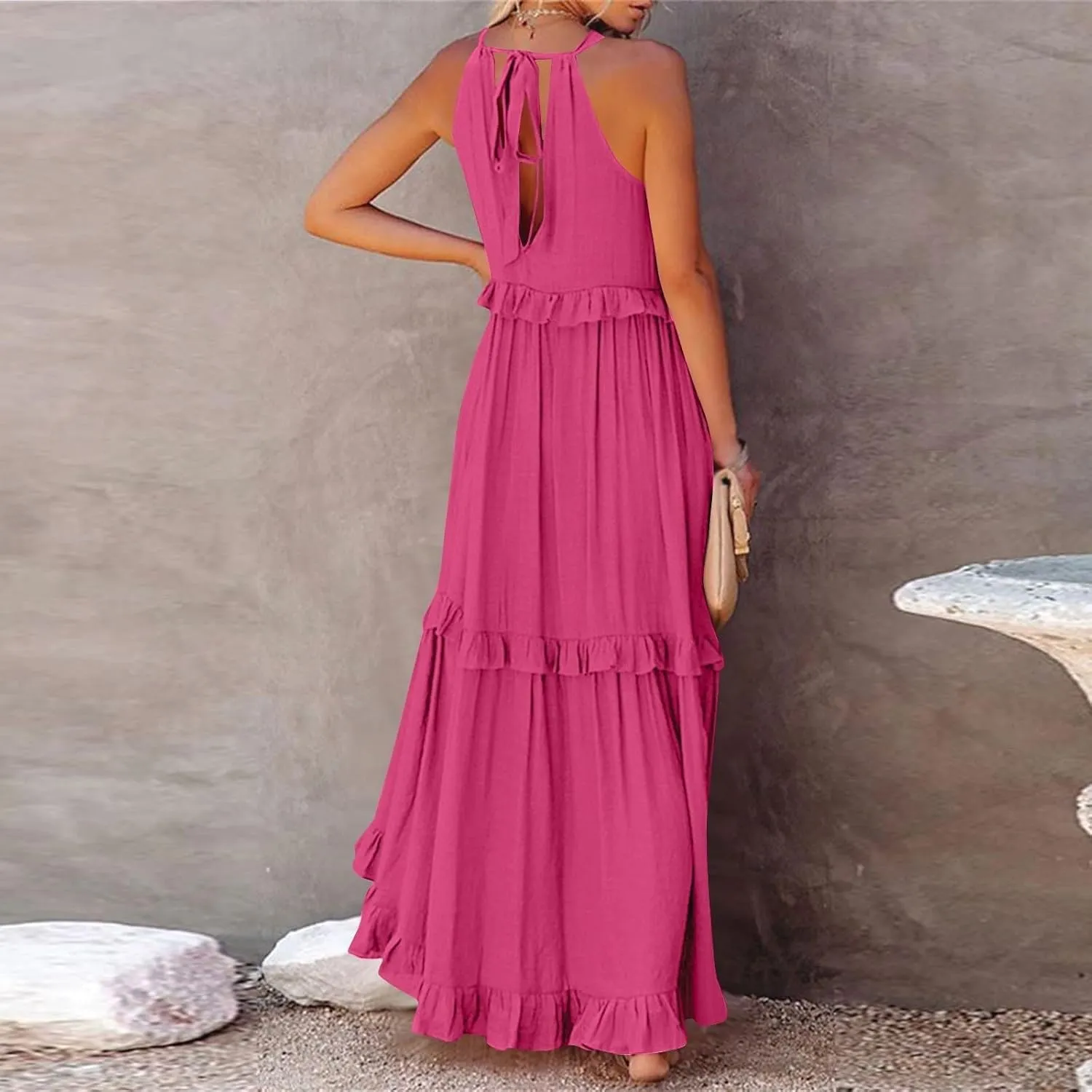 Women's Sundresses 2025 Summer Casual Loose Trendy Sleeveless Solid Color Flowy Maxi Beach Dress, S-2XL