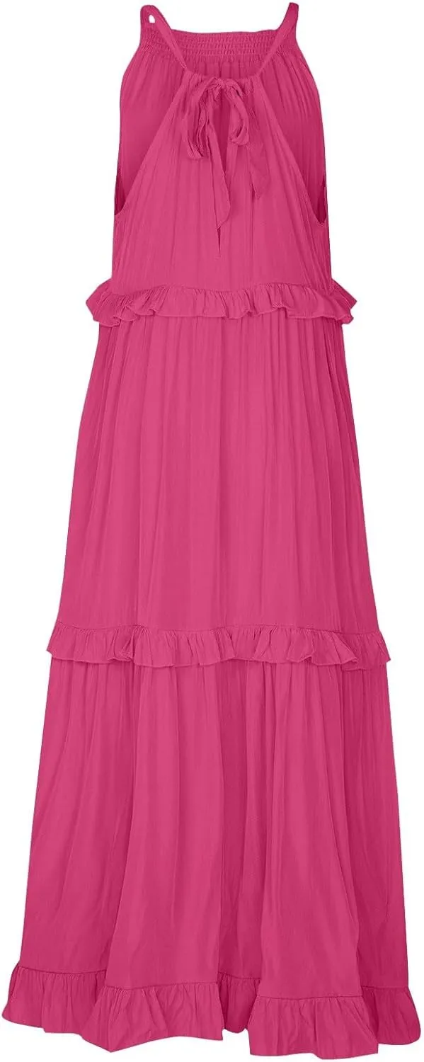 Women's Sundresses 2025 Summer Casual Loose Trendy Sleeveless Solid Color Flowy Maxi Beach Dress, S-2XL