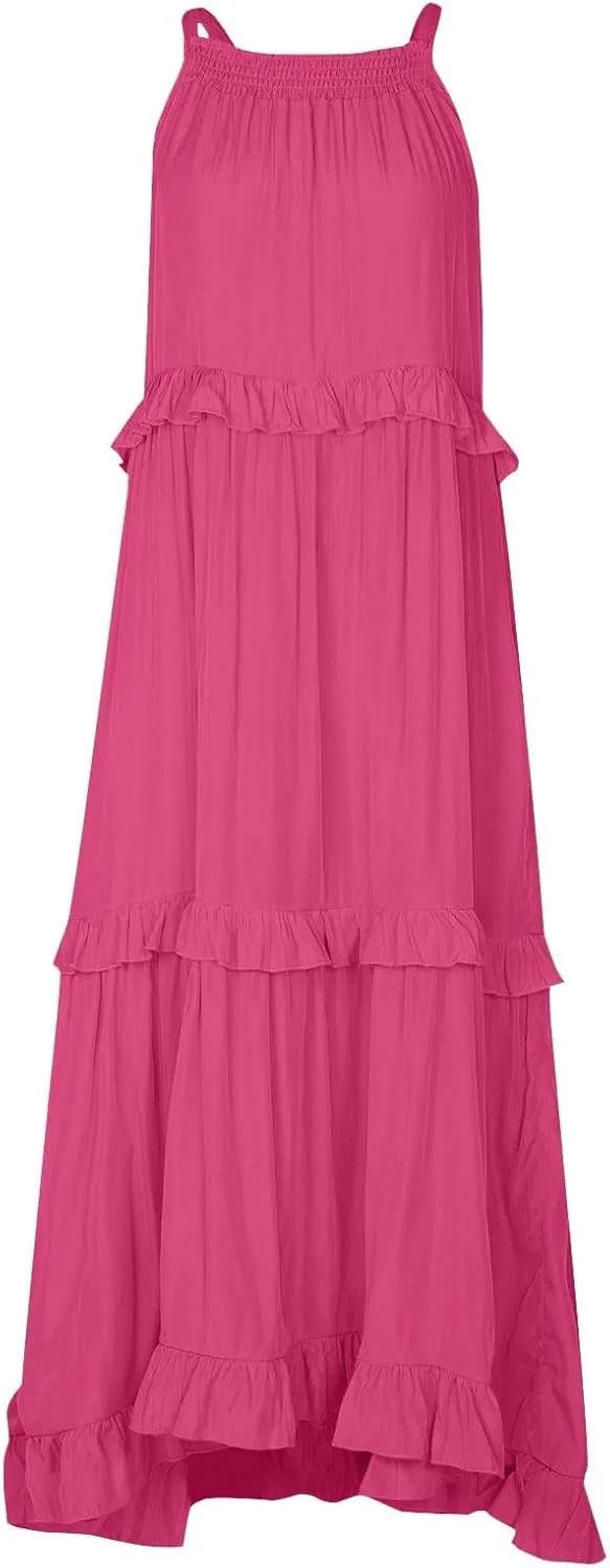 Women's Sundresses 2025 Summer Casual Loose Trendy Sleeveless Solid Color Flowy Maxi Beach Dress, S-2XL