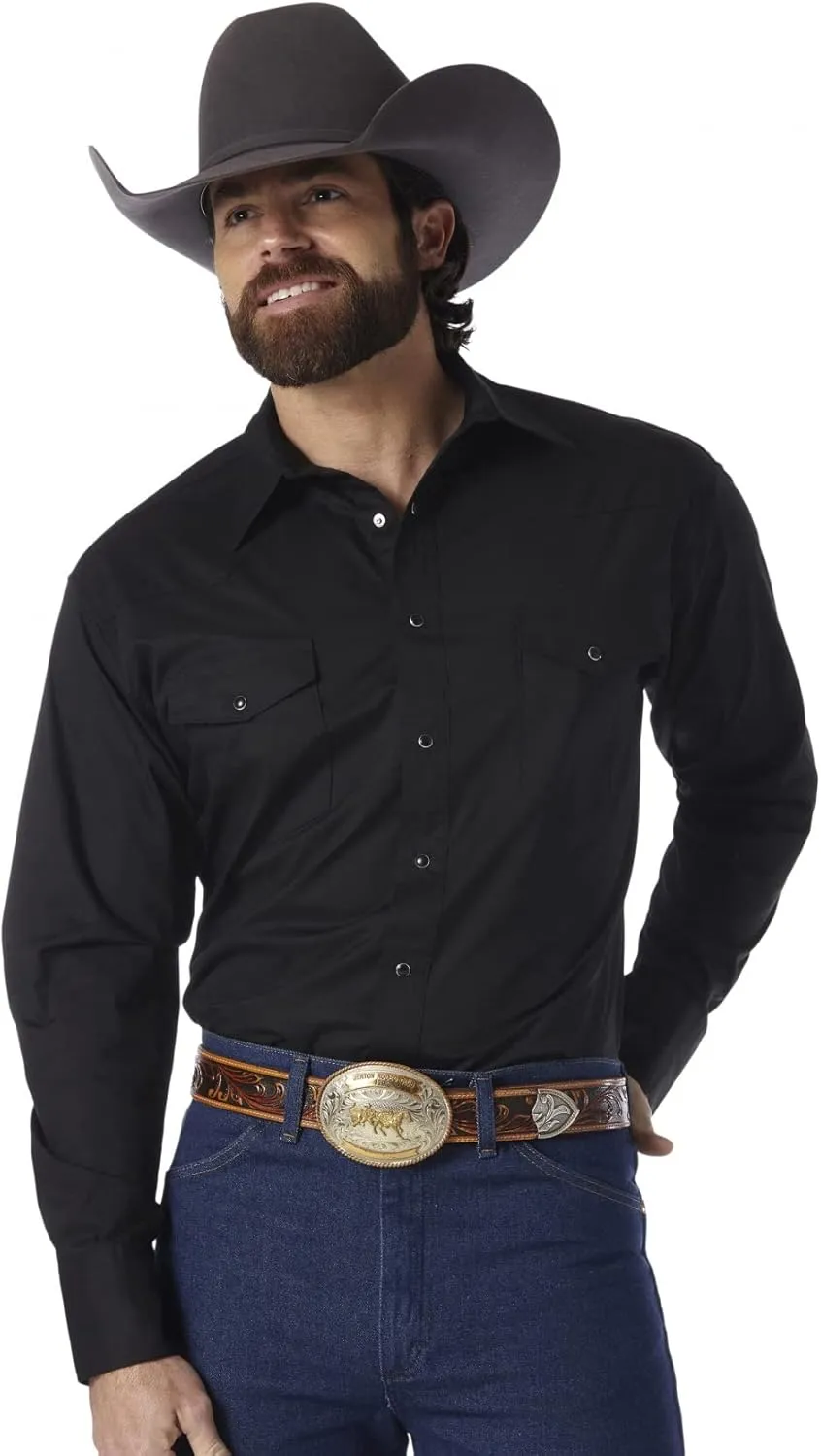 Wrangler Men's Sport Western Basic Two Pocket Long Sleeve Snap Shirt