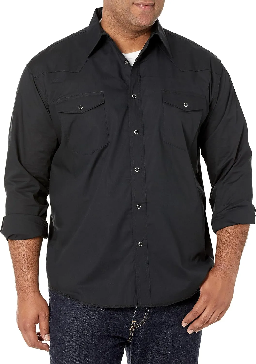 Wrangler Men's Sport Western Basic Two Pocket Long Sleeve Snap Shirt