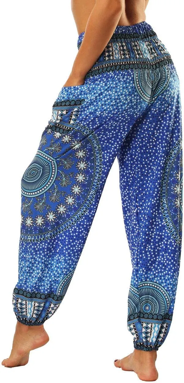 Xixiuly Women's Hippie Harem Yoga Pants with Pockets High Waist Trousers Summer Beach