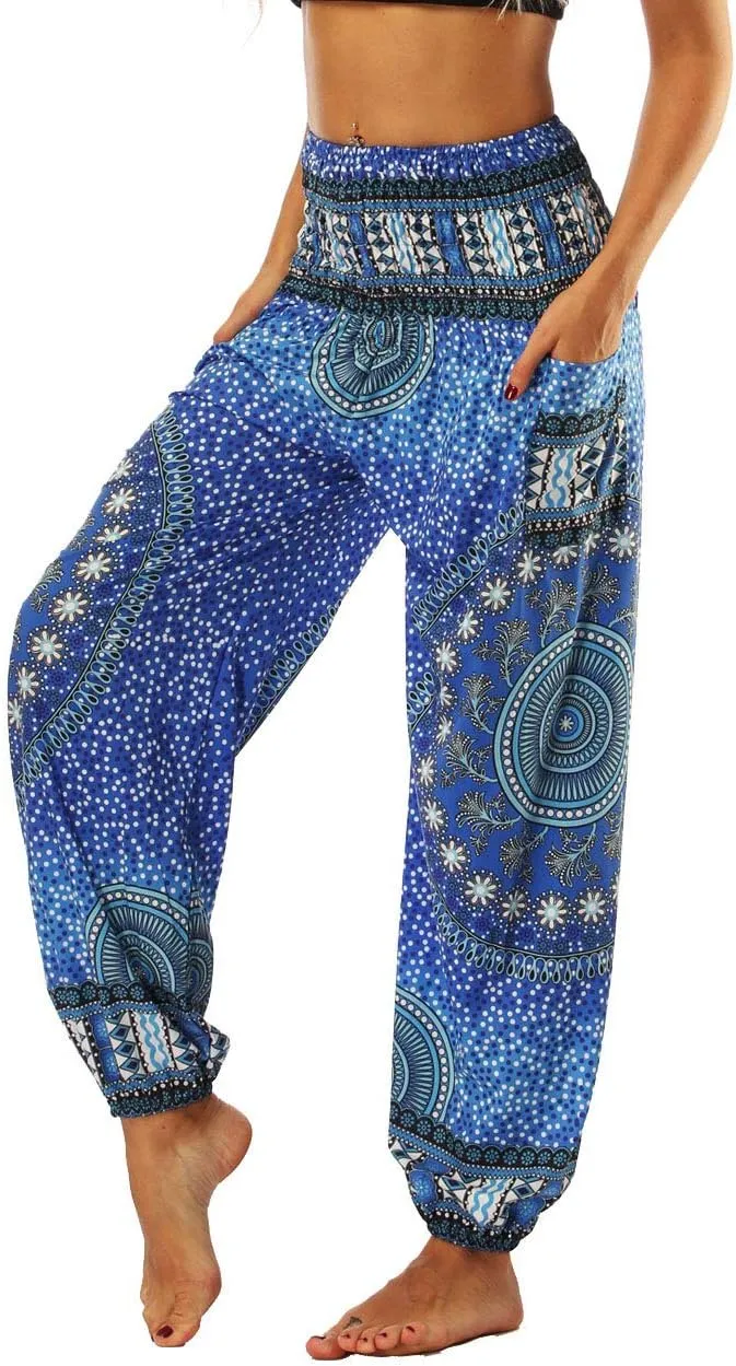 Xixiuly Women's Hippie Harem Yoga Pants with Pockets High Waist Trousers Summer Beach
