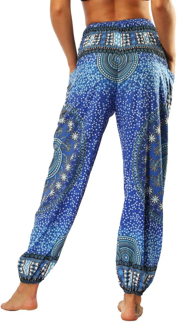 Xixiuly Women's Hippie Harem Yoga Pants with Pockets High Waist Trousers Summer Beach