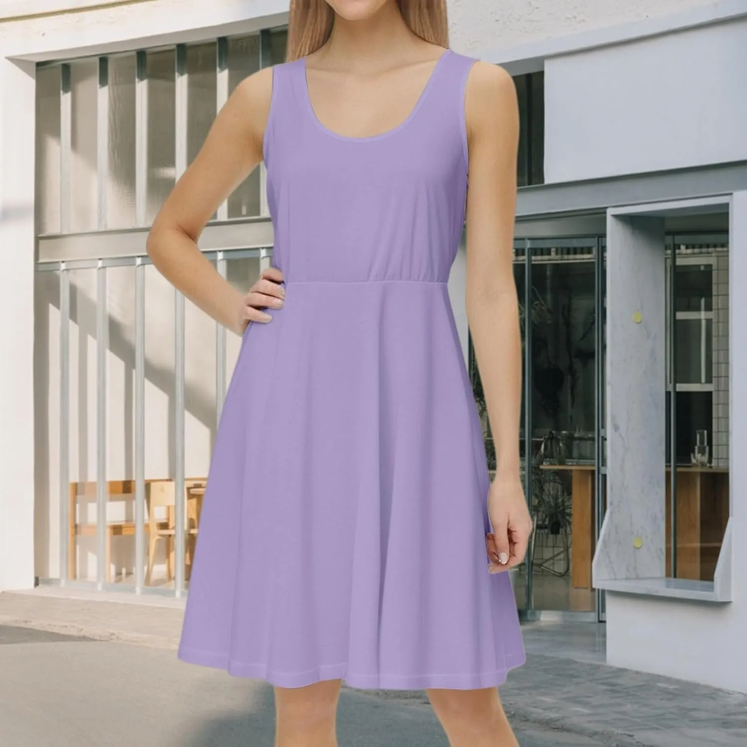 XOWRTE Women's 2025 Summer Sleeveless Sundress Casual Spring Beach Vacation Crewneck Shift Swing Tank Dress Solid Mini Dress