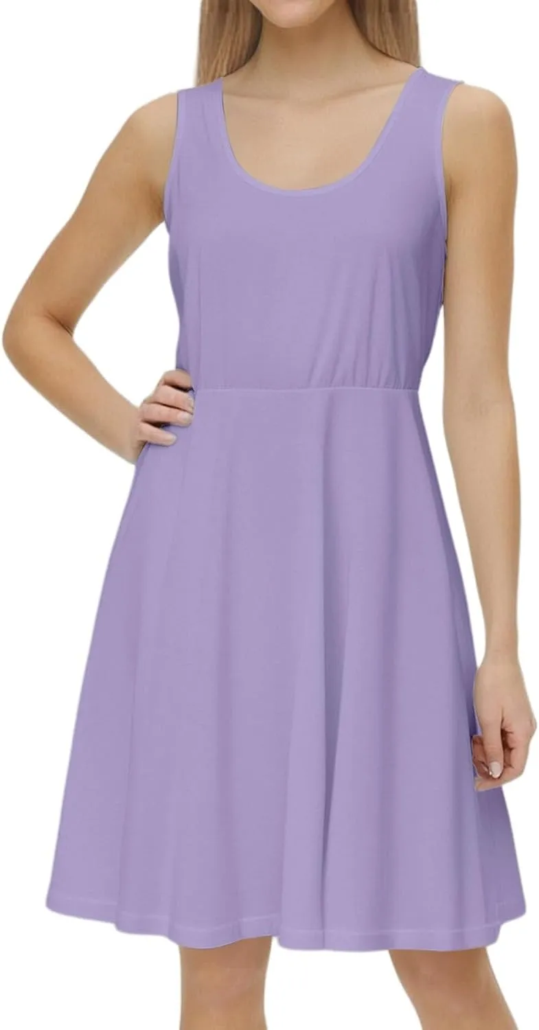 XOWRTE Women's 2025 Summer Sleeveless Sundress Casual Spring Beach Vacation Crewneck Shift Swing Tank Dress Solid Mini Dress