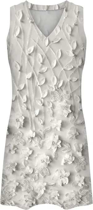 XOWRTE Women's Round Neck Eyelet Lace Embroidery Smocked Loose Party Dress Sexy Sleeveless A Line Mini Sun Dress for Women