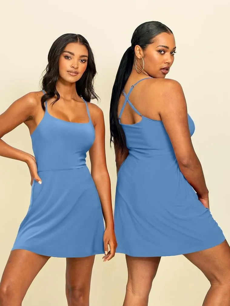 XXTAXN Women's Summer Casual Tennis Workout Spaghetti Strap Backless Mini Dress with Shorts