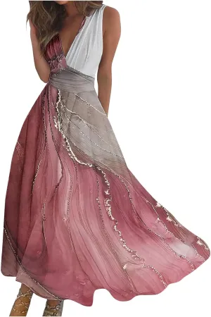 ZDRZK Women's Casual Dresses Sleeveless Wrapped Chest Maxi Dresses Marble Print Sexy Flowy Summer Dresses Trendy 2024
