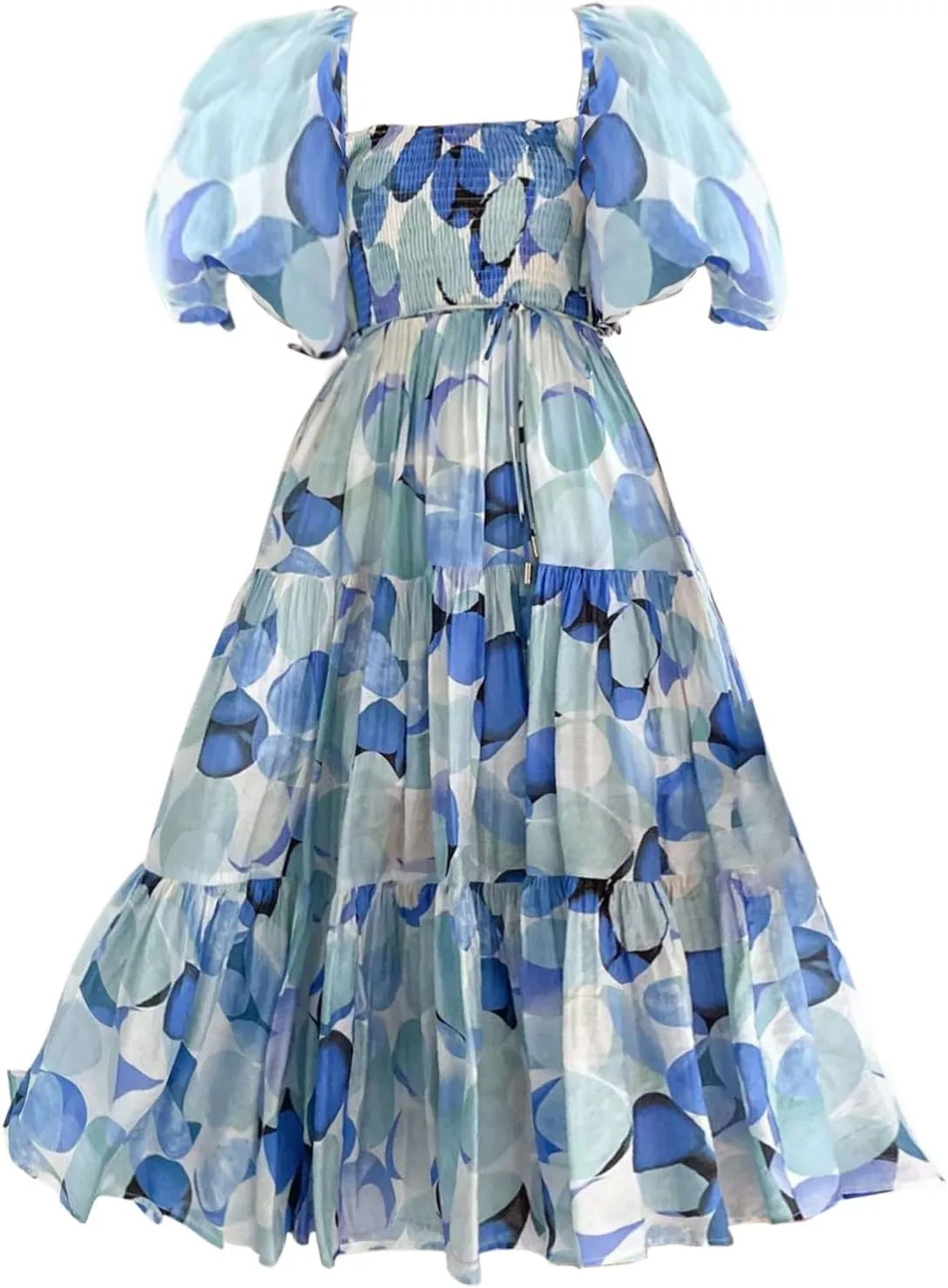 ZYXTIM Womens Off The Shoulder Summer Dresses Floral Printed Short Puff Sleeve Smocked Casual Dress Boho Beach Long Dresses